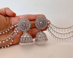 Jhumkas with Maang Tikka