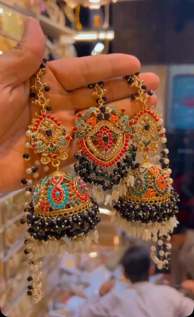 Jhumkas with Maang Tikka