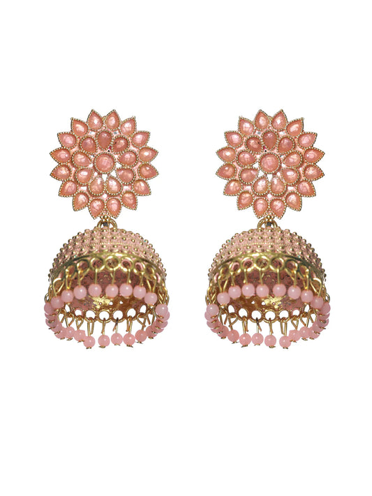 Priyaasi Pink Floral Gold Plated Jhumka Earrings