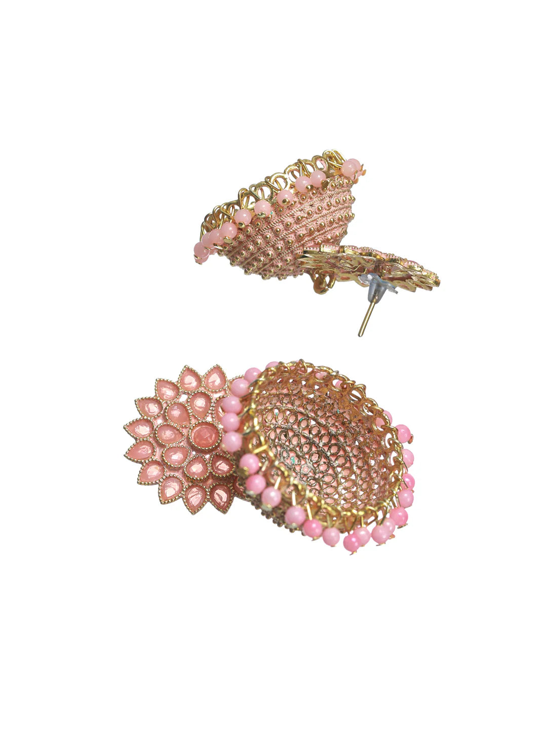 Priyaasi Pink Floral Gold Plated Jhumka Earrings