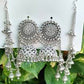 Jhumkas with Maang Tikka